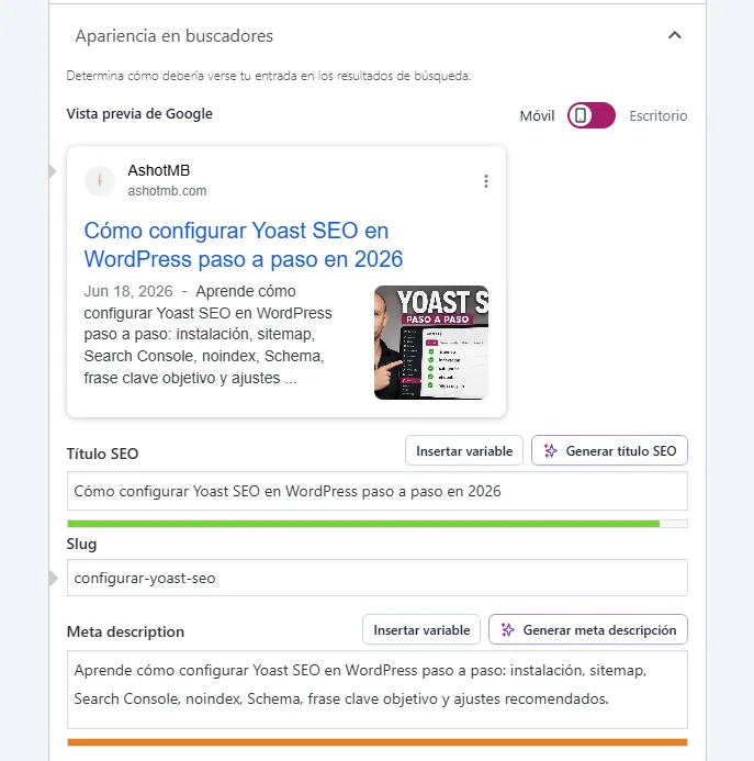 ajuste apariencia en buscadores yoast seo