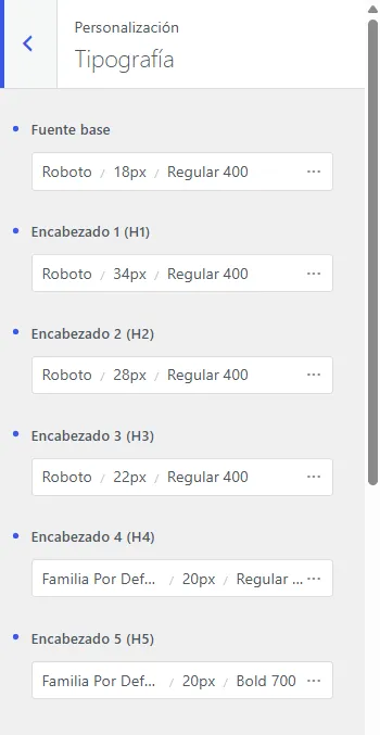 configuración de la fuente base y de los encabezados