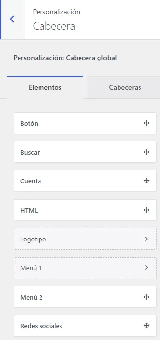 constructor de cabecera con los elementos disponibles.