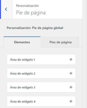 constructor del pie de página y ajustes del contenedor.
