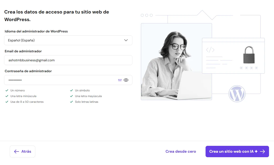 crear las credenciales de WordPress