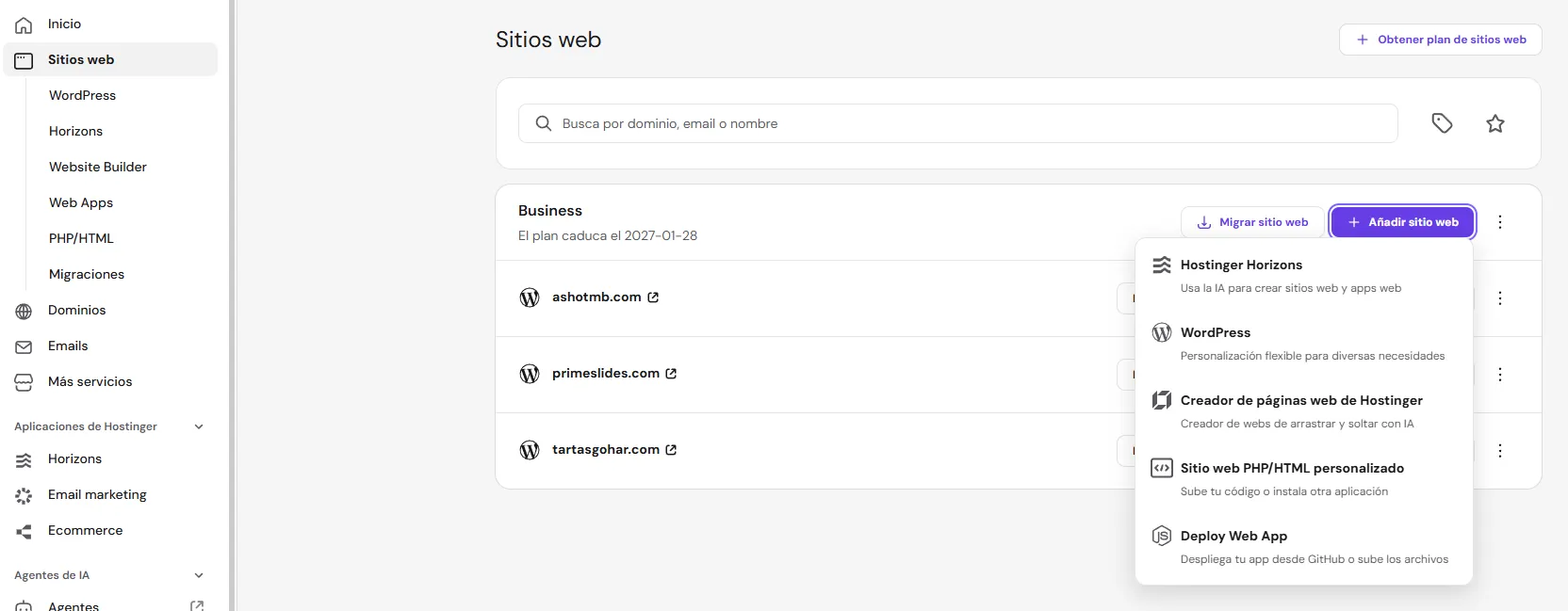crear una web en hostinger mediante wordpress