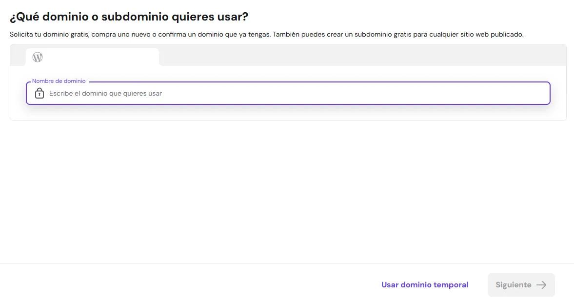 elegir dominio en la creacion de la web con hostinger
