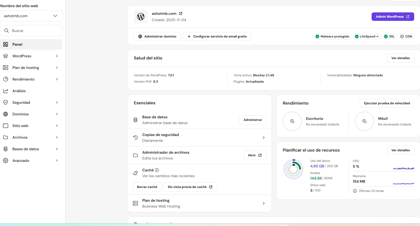 hPanel de Hostinger