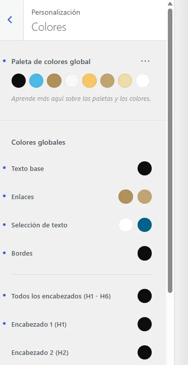 paleta y opciones de colores globales tema blocksy