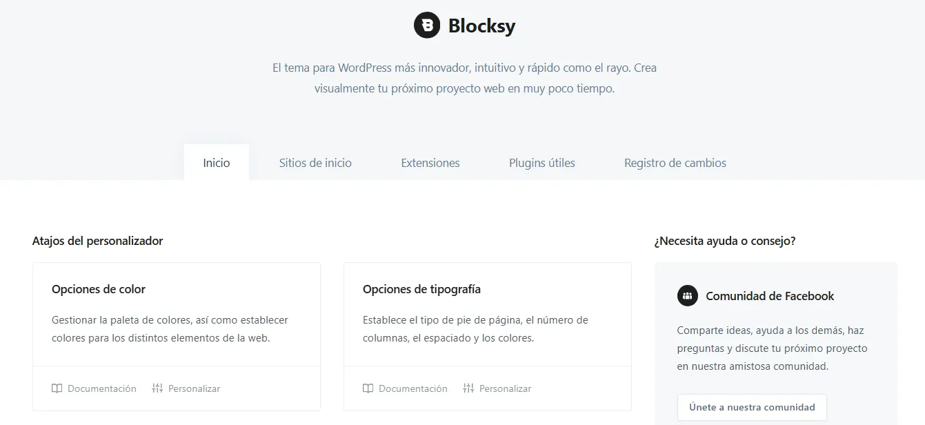 pestaña inicio tema blocksy