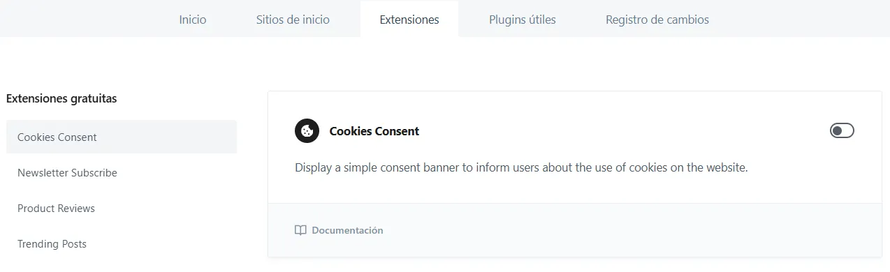 panel completo de extensiones del plugin blocksy companion